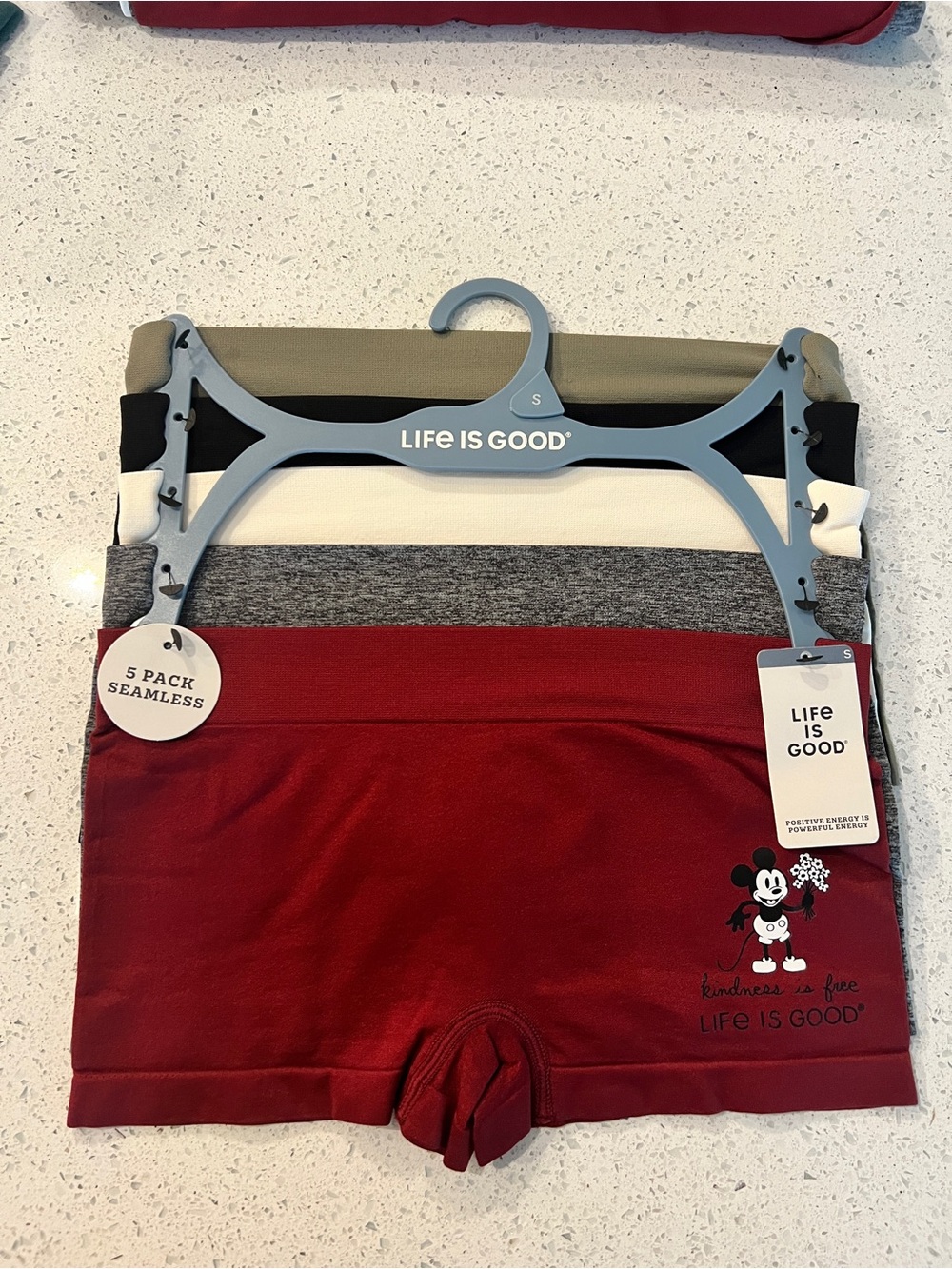 Life is Good mickey 5-Pack Seamless Boyshorts - Red, Gray, Black, White, Olive